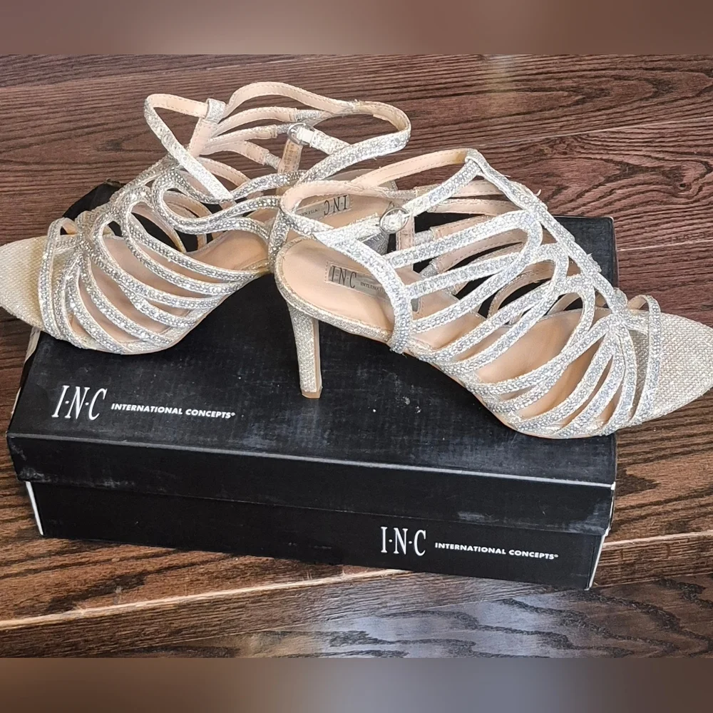 INC International Concepts Women's Silver Strappy Heels - Picture 5 of 13